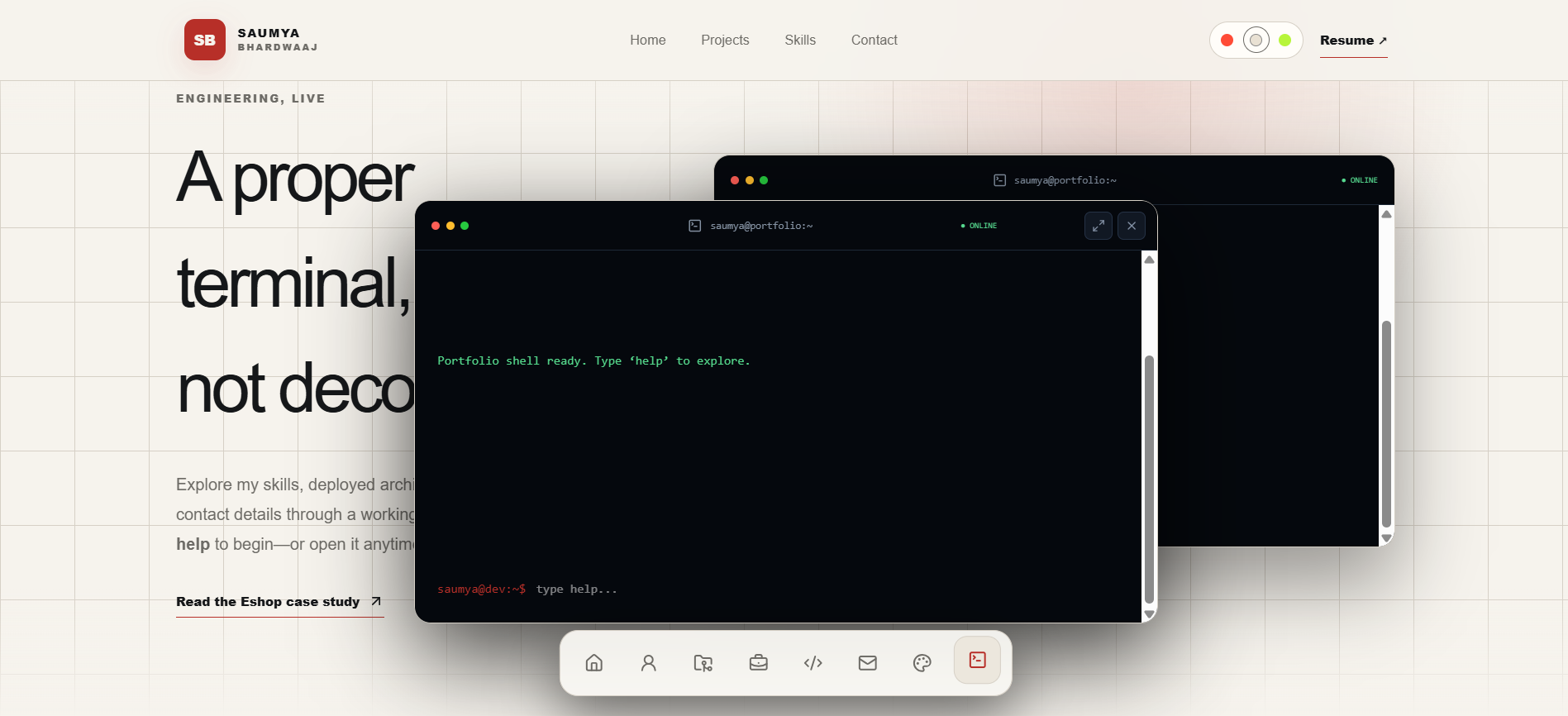 This Portfolio — Interactive terminal